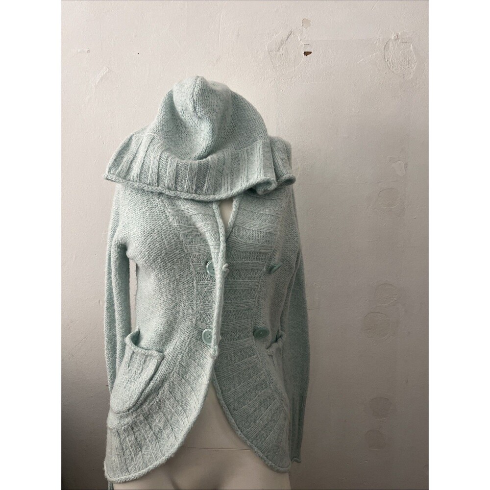 Y2K Delia's Hooded Cardigan Sz S Green Button Up Coquette Fairycore Soft Girl